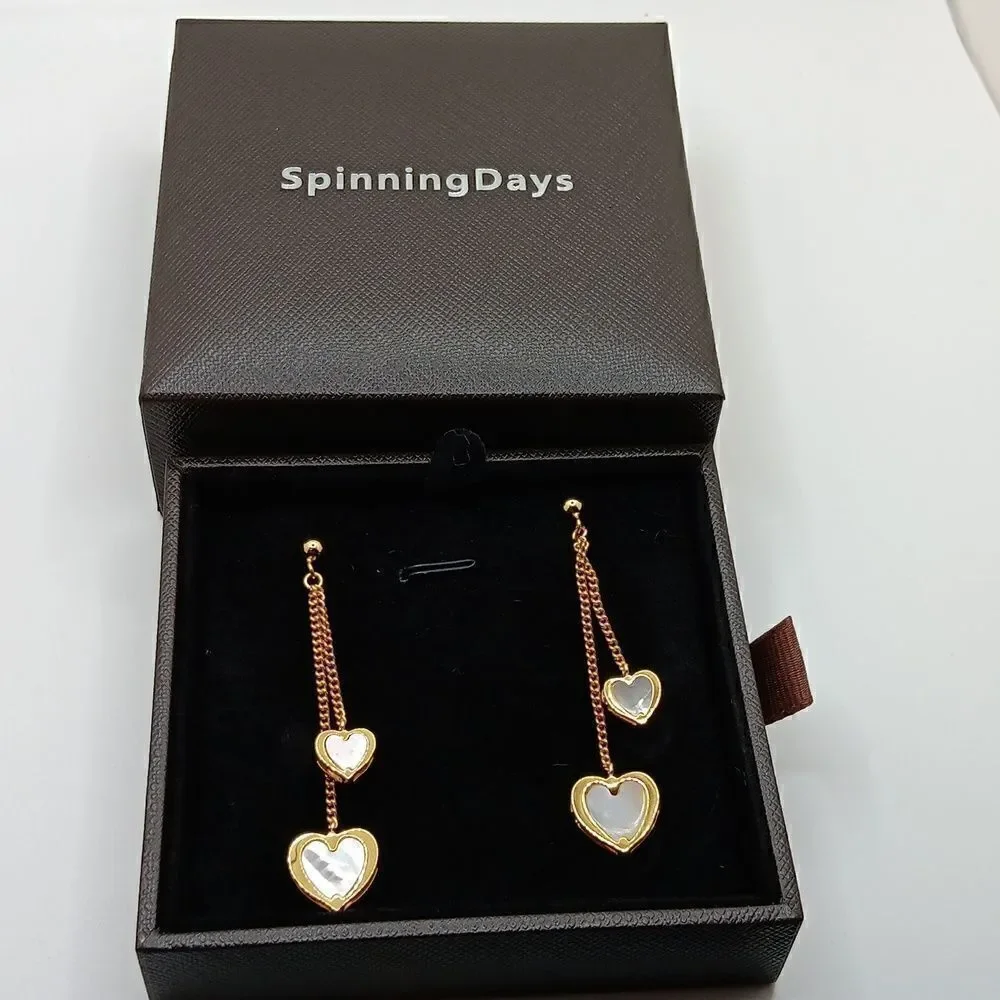 New SpinningDays Heart‎ Shaped Earrings New In Box Hypoallergenic